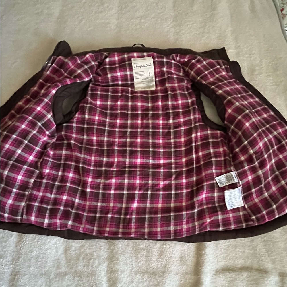 Aeropostale Women’s Chocolate Brown Quilted Puffer Vest Y2K Preppy Size L - Picture 8 of 11